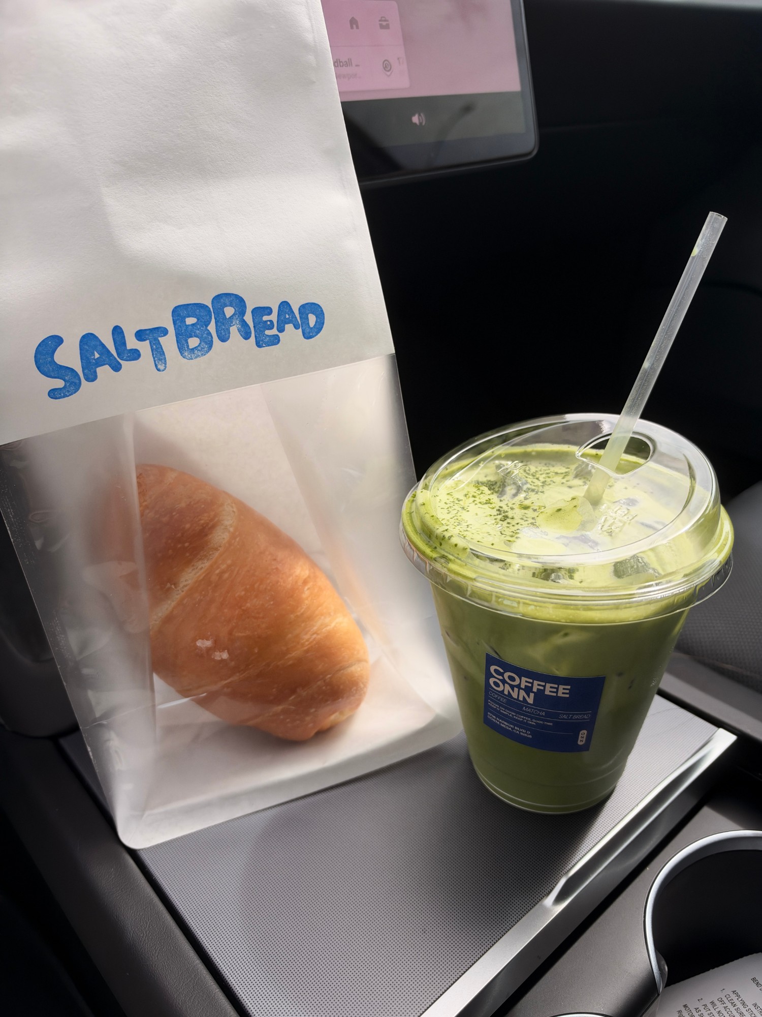 Iced matcha and salt bread